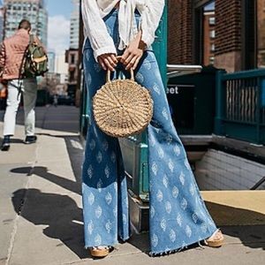 free people just float on flare  bell bottom jeans paisley print